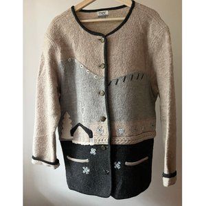 Vintage Wool Embroidered Shacket | 1990s Thick Wool Cardigan
